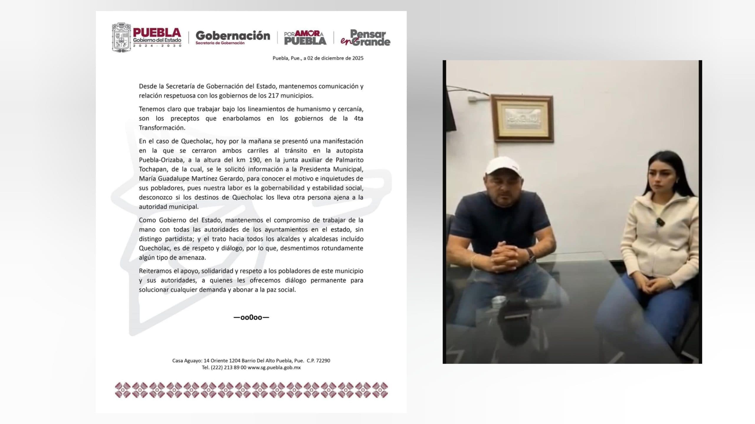 Segob rechaza señalamientos y pide aclarar bloqueo en Quecholac
