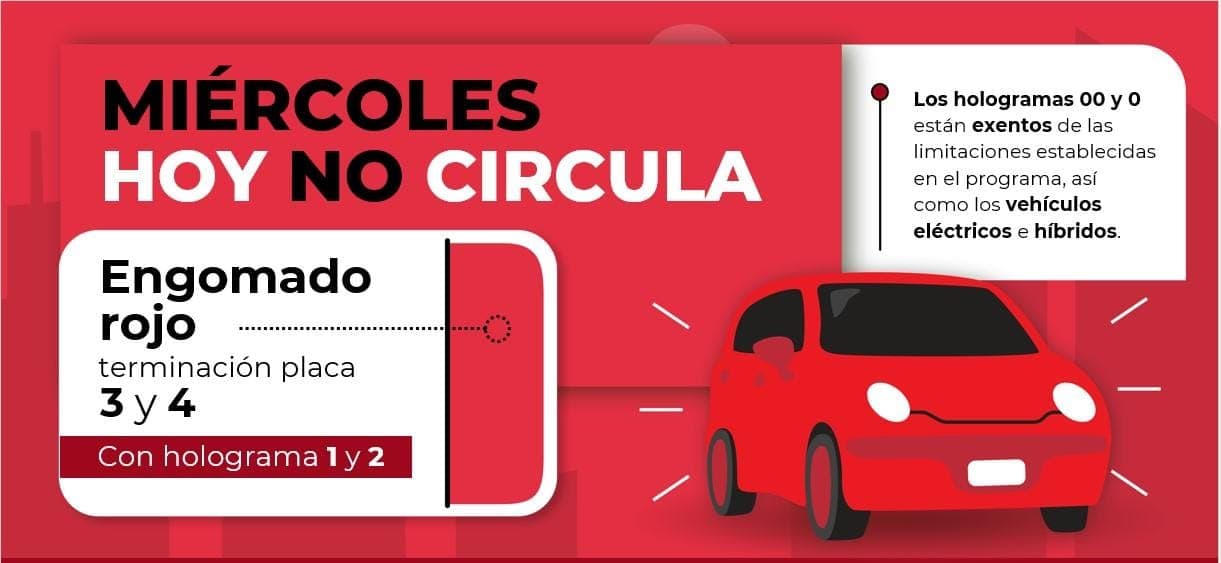 Hoy No Circula aplica a engomado rojo este miércoles